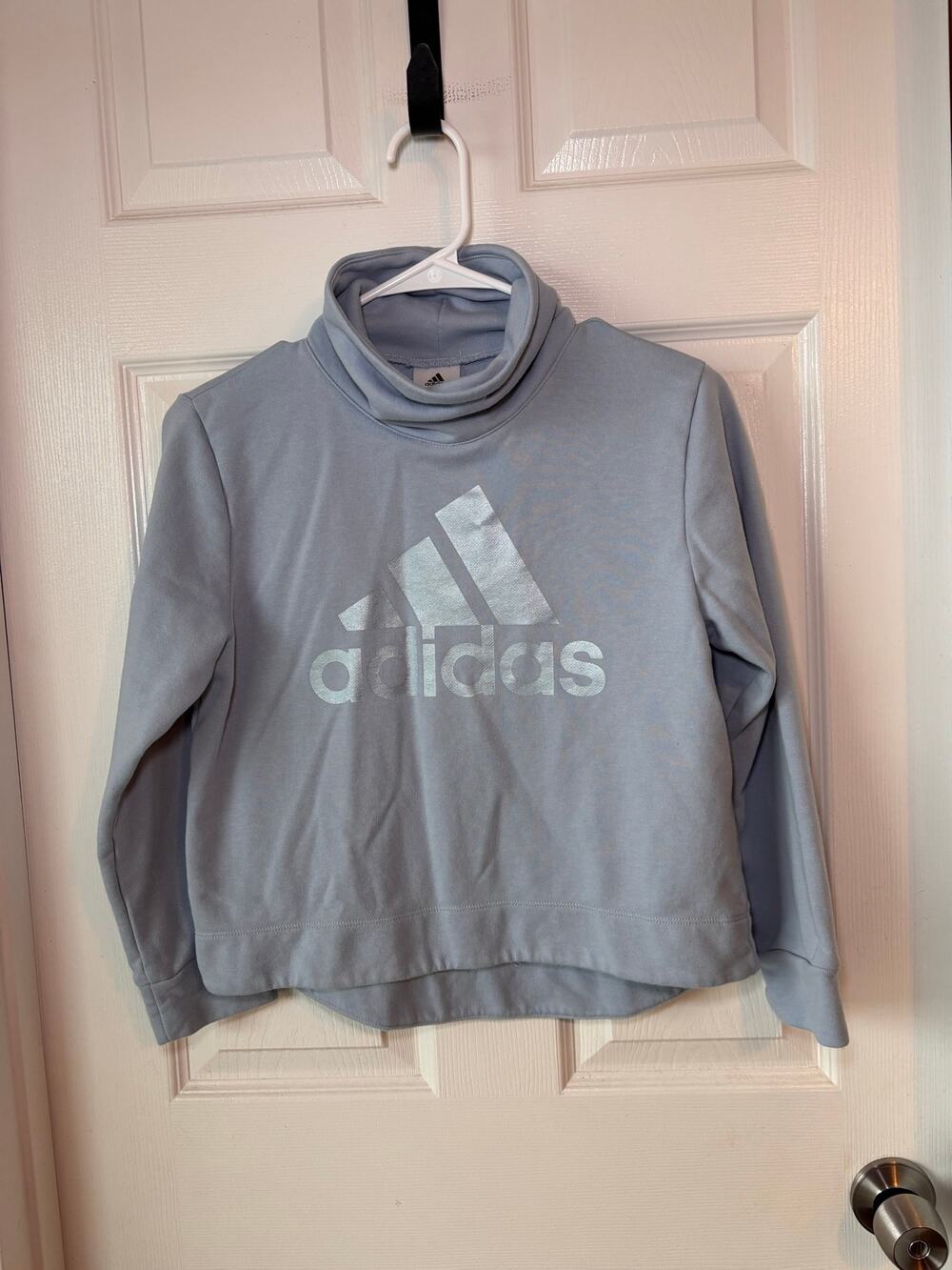 Adidas Girls Youth Light Blue Cowl Neck Logo Sweatshirt Size M 10/12